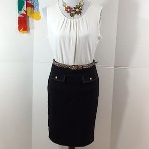 Carmen Marc Valvo black pencil skirt+CK top